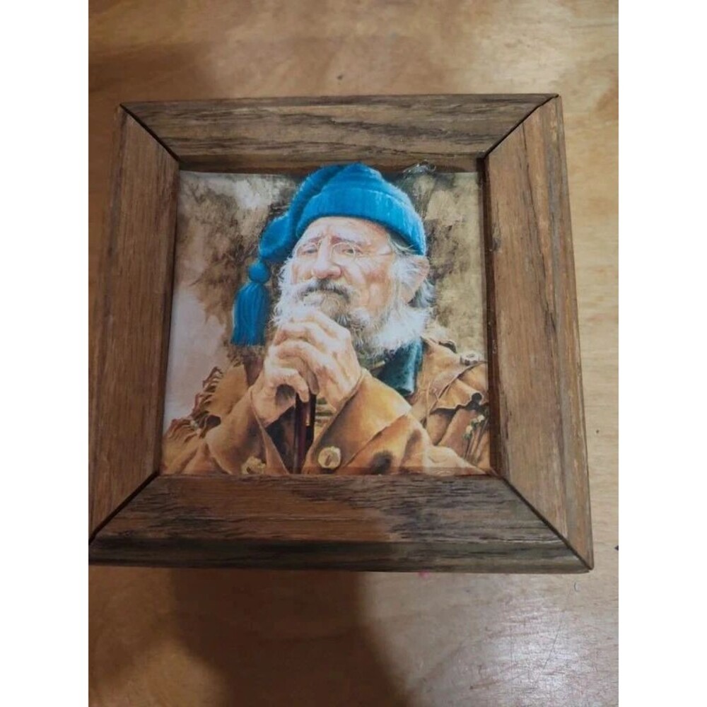 Old fisherman decopage trinket wooden jewellry box